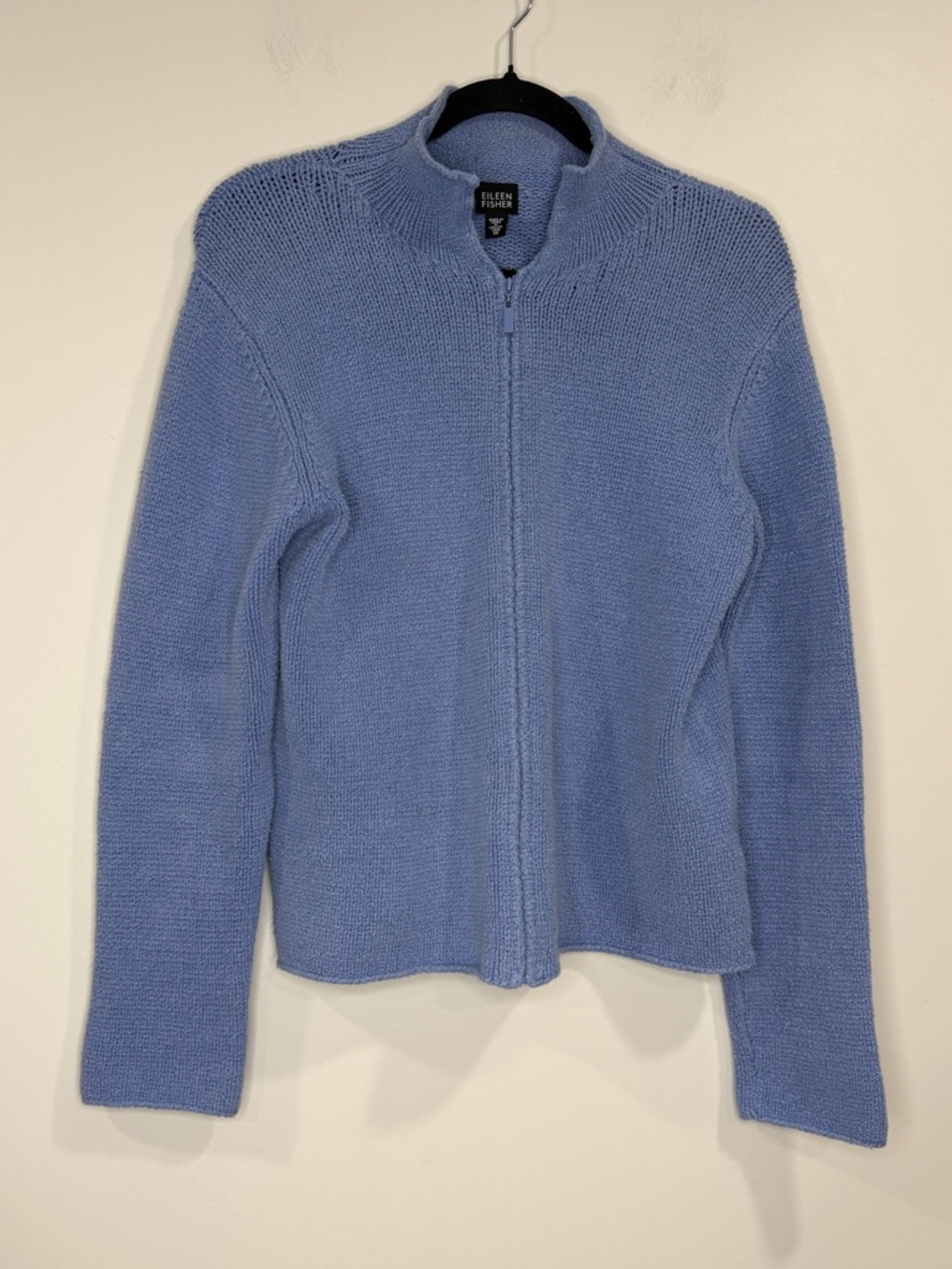 Eileen Fisher Cotton Blend Blue Cardigan Raw Hem Full Zip Jacket  Size M